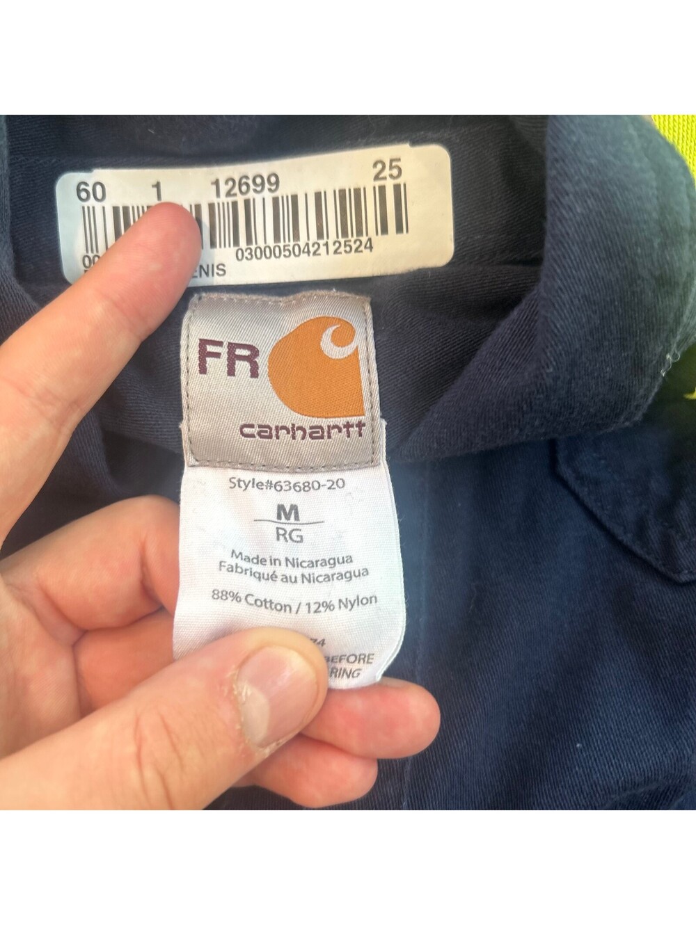 Vintage Carhartt FR Work Shirt Medium Navy Flame Resistant Cotton Nylon - Picture 3 of 6
